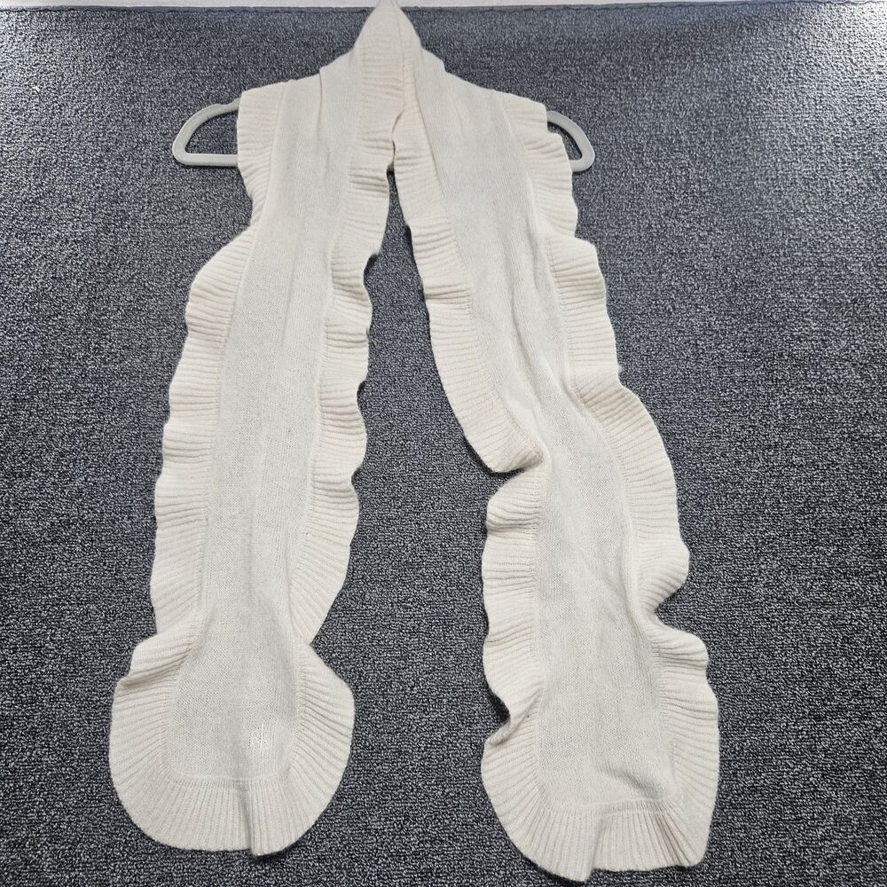 Ralph Lauren Ivory Ruffled Scarf Lambswool/rabbit Fur/Nylon Blend‎ Retro EUC